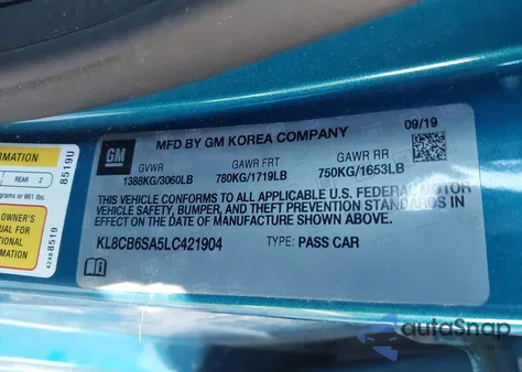 2020 Chevrolet Spark Fwd Ls Automatic z USA, uszkodzony, nr VIN KL8CB6SA5LC421904